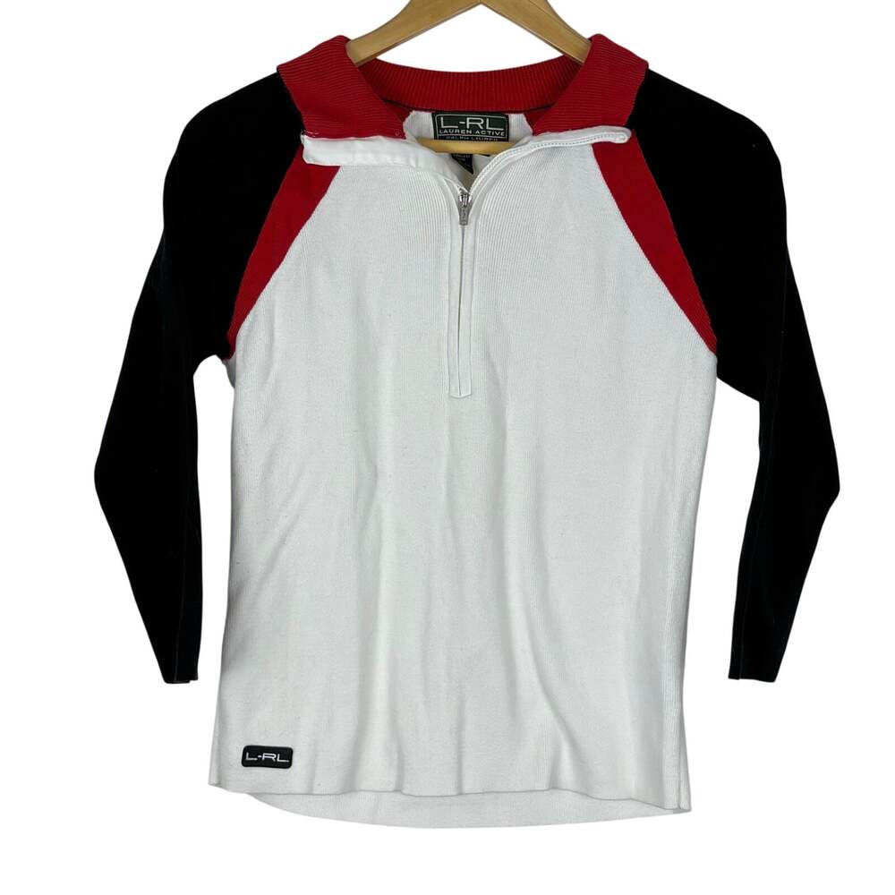 Lauren Active Ralph Lauren Quarter Zip Sweater Colorblock Preppy Y2K Vintage M